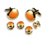 Colored Stone Center Wide Rim Studs and Cufflinks Set in Assorted Colors
